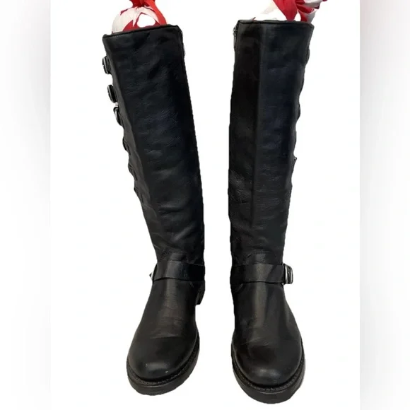 Frye Women’s 6.5B Veronica Belted Tall Black Leather Zipper Knee High Boots. - Picture 3 of 11
